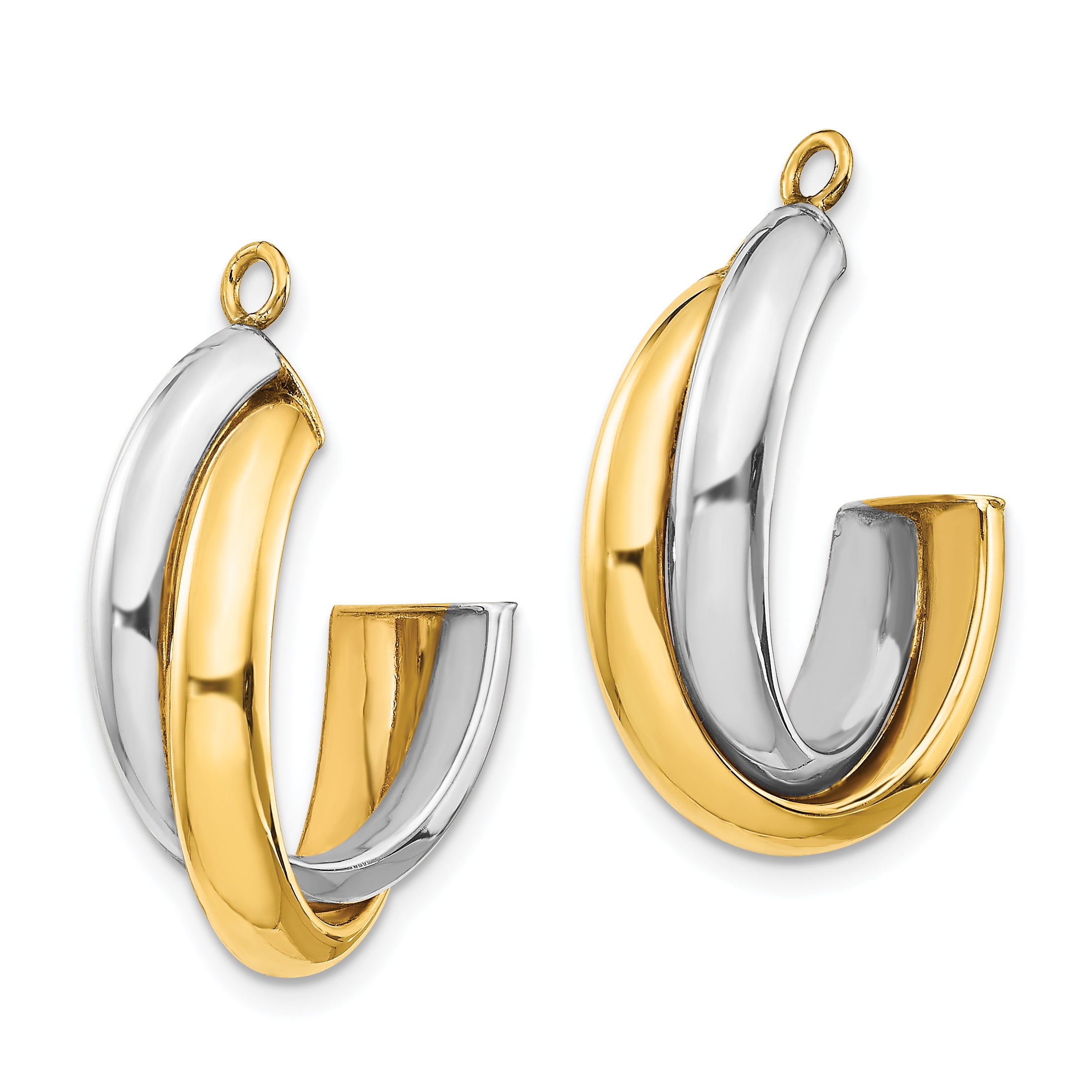 14k Two-tone Polished Double J-Hoop Earring Jackets Secondary image