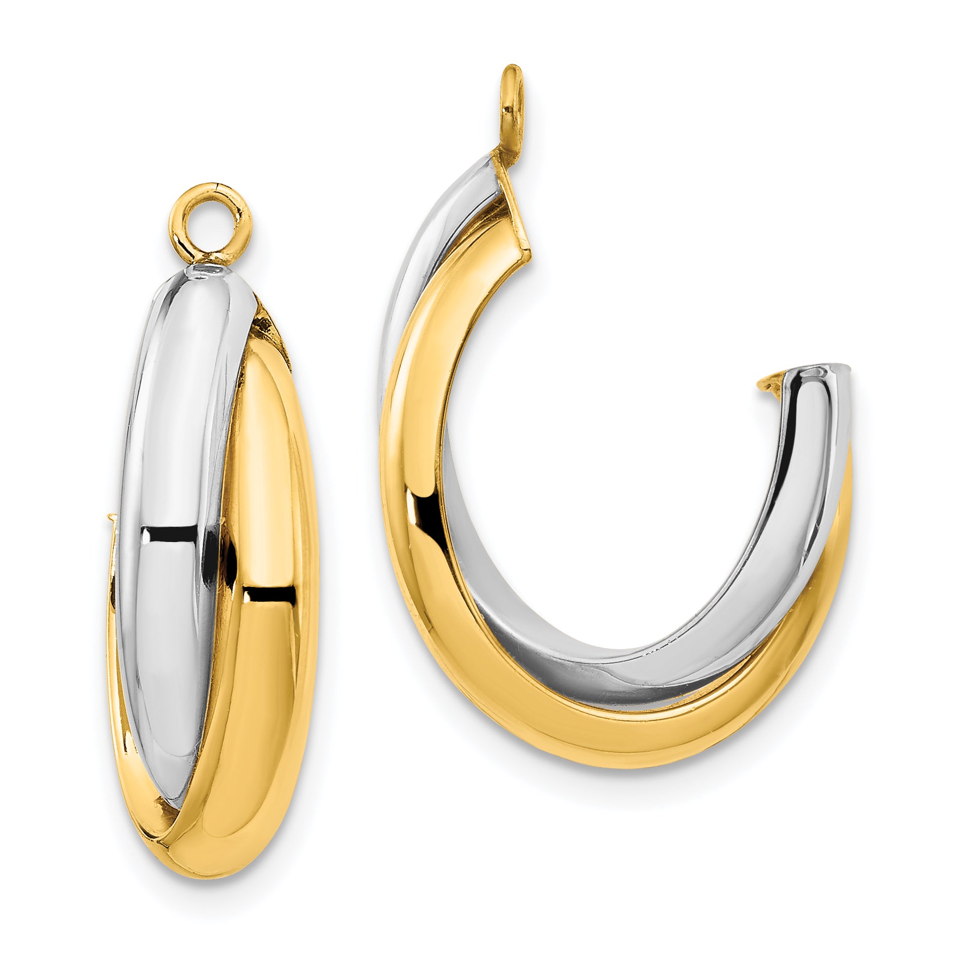14k Two-tone Polished Double J-Hoop Earring Jackets Main image
