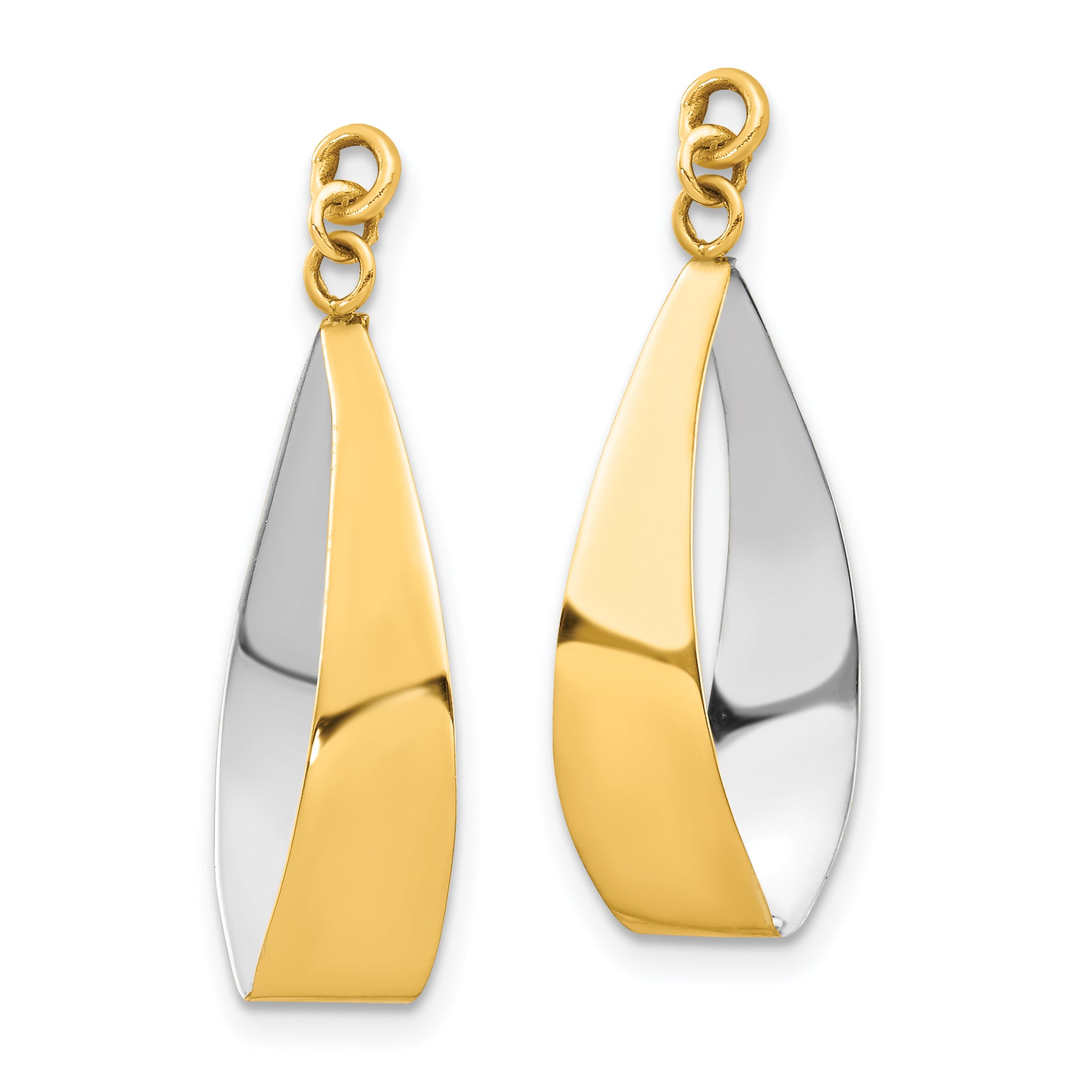 14k Polished & Rhodium Reversible Dangle Earring Jackets