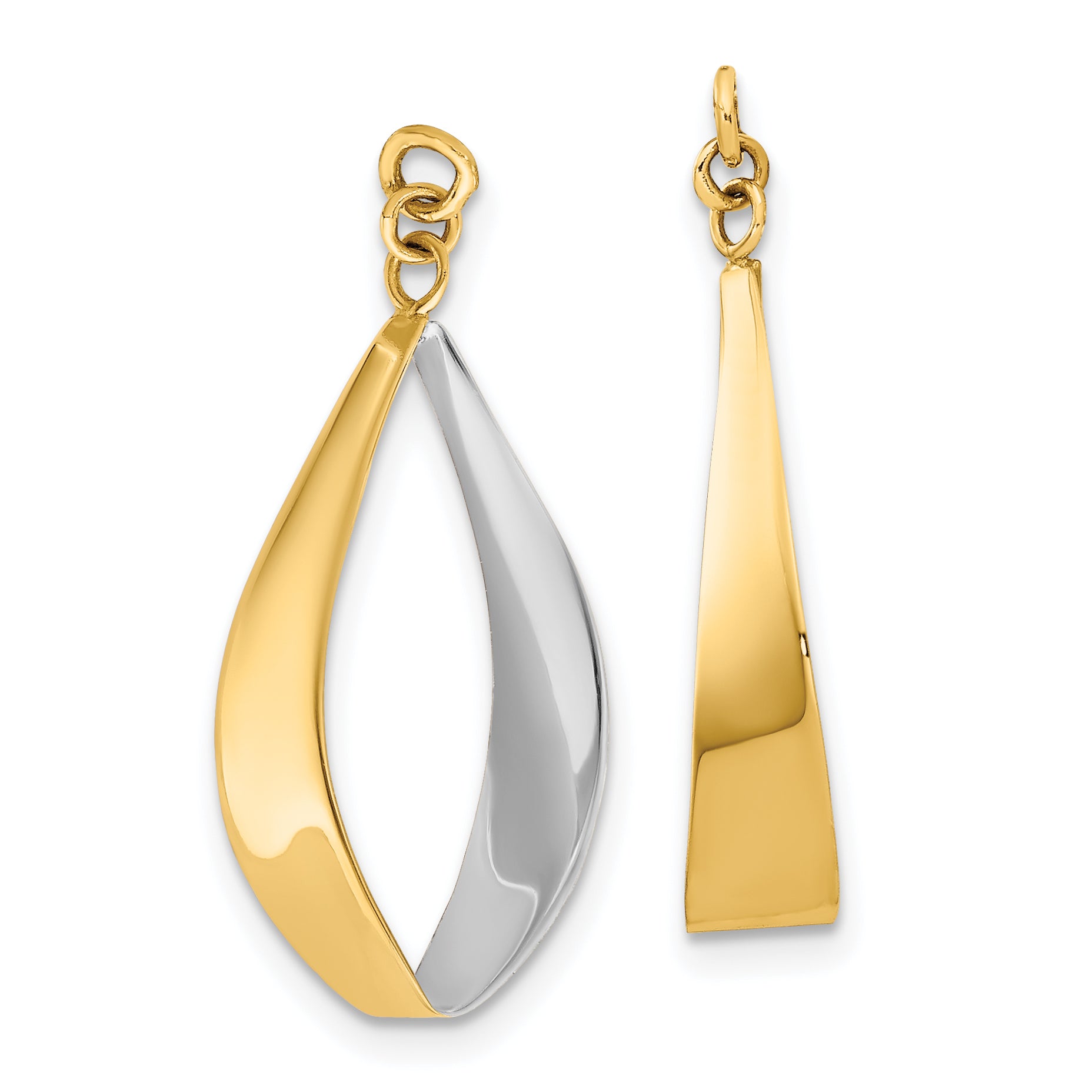 14k Polished & Rhodium Reversible Dangle Earring Jackets