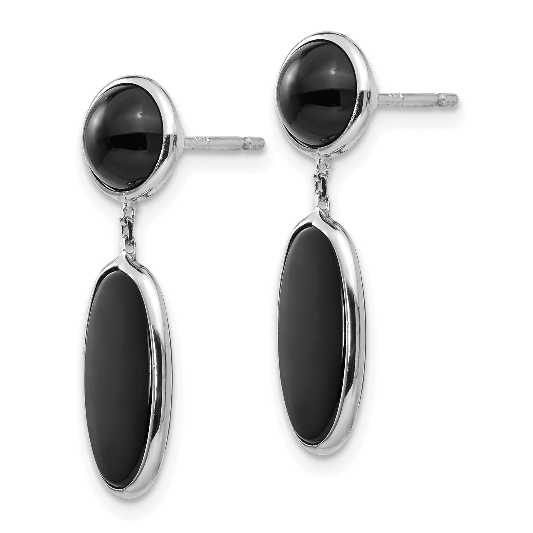 14k White Gold Onyx Oval Dangle Post Earrings Secondary image