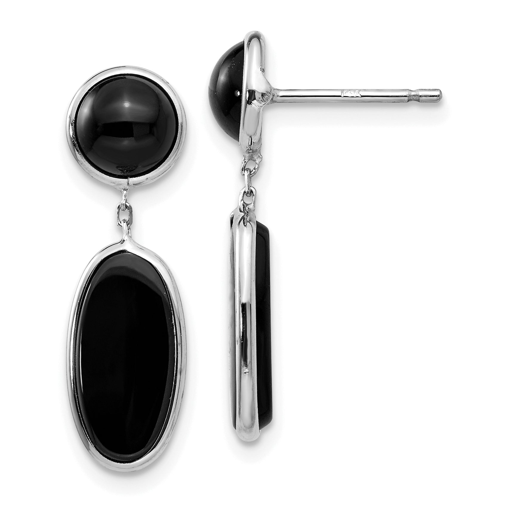 14k White Gold Onyx Oval Dangle Post Earrings Main image