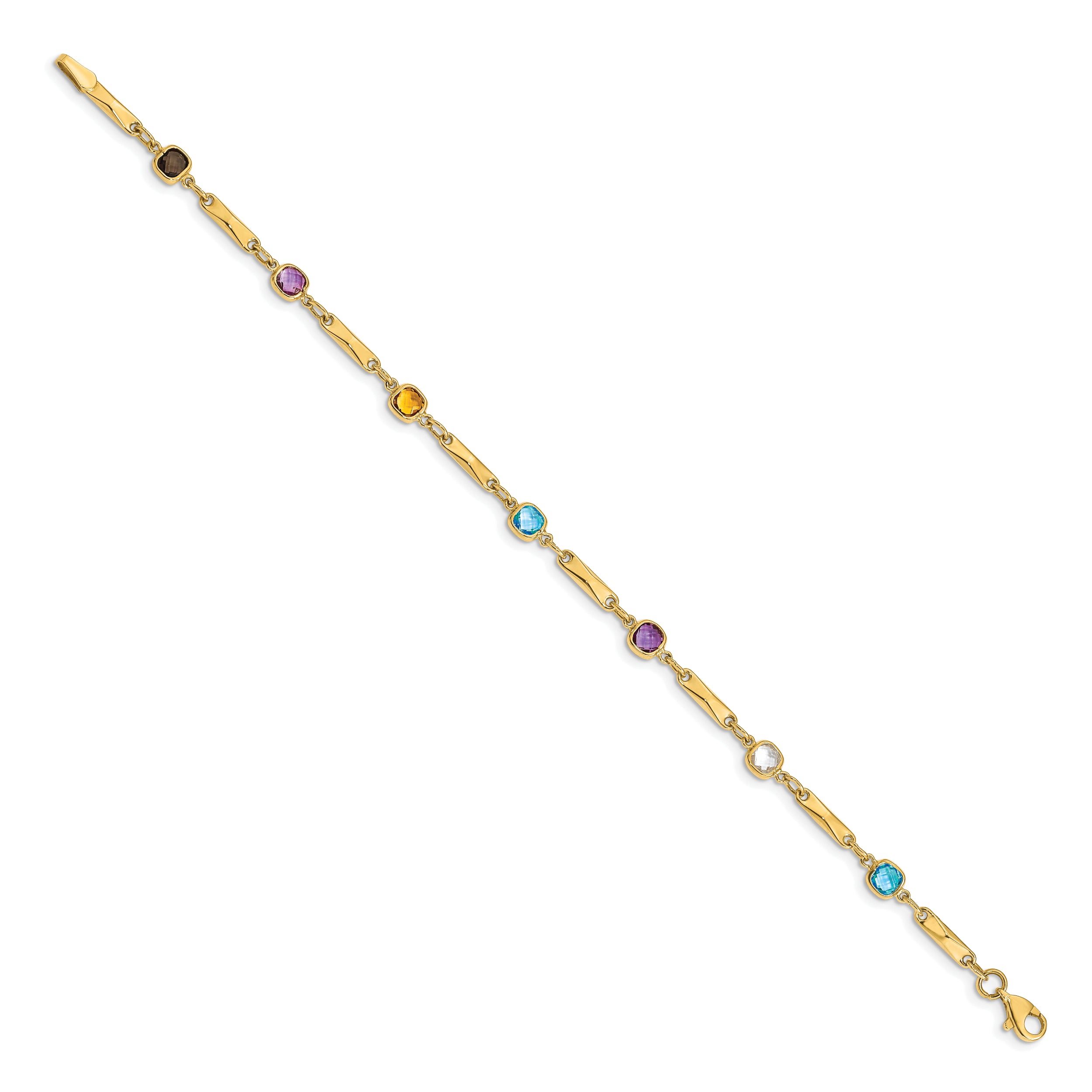 14K Multi Gemstone Fancy Link Bracelet