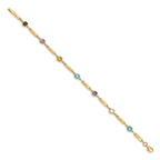 14K Gold Multi Gemstone Bracelet with Fancy Links and Polished Finish