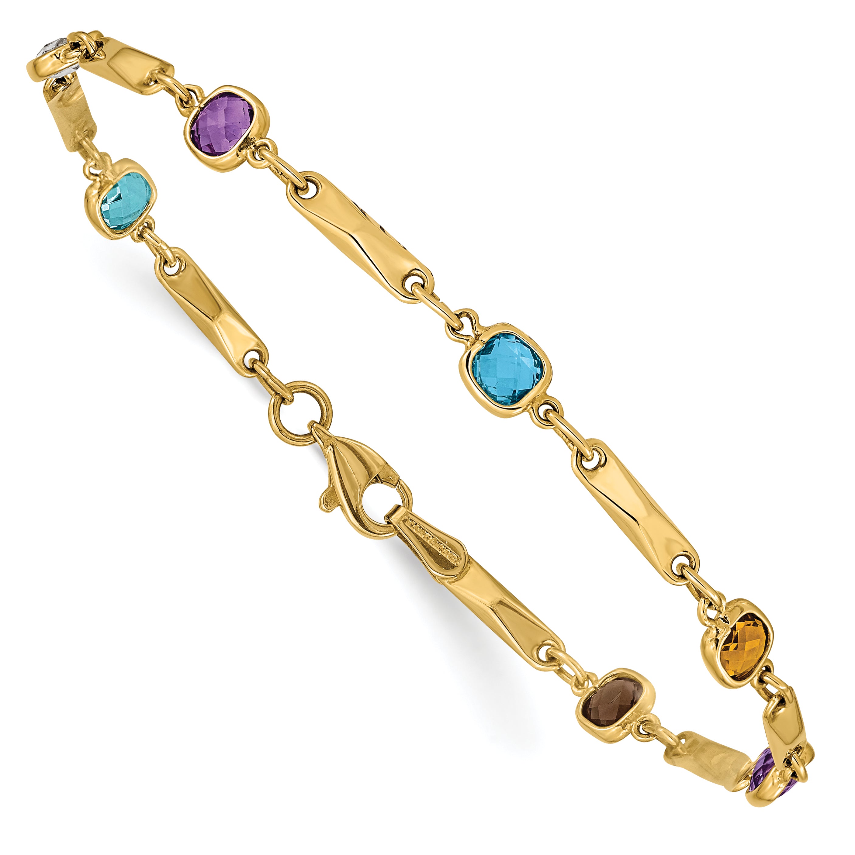 14K Multi Gemstone Fancy Link Bracelet