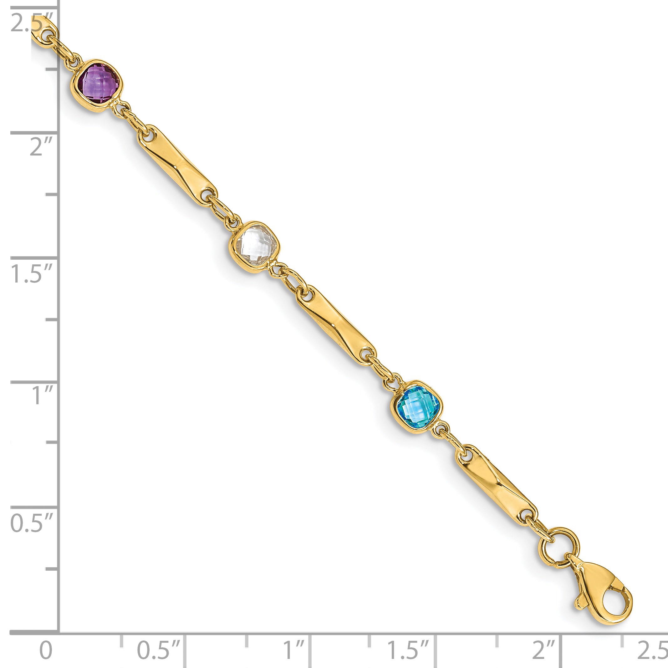 14K Multi Gemstone Fancy Link Bracelet