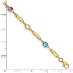 14K Multi Gemstone Fancy Link Bracelet