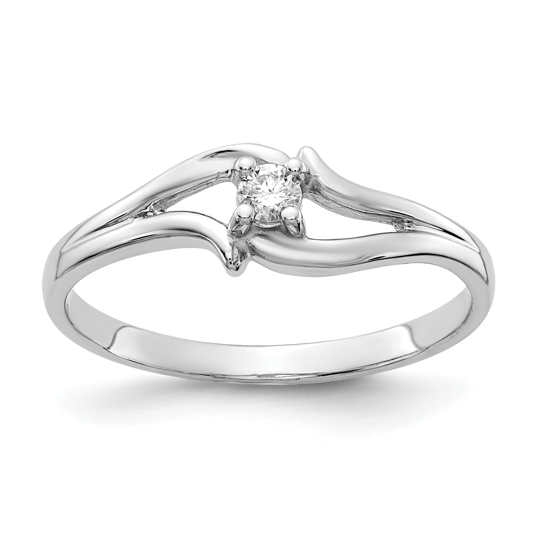 14k White Gold Polished AA Diamond Ring Main image