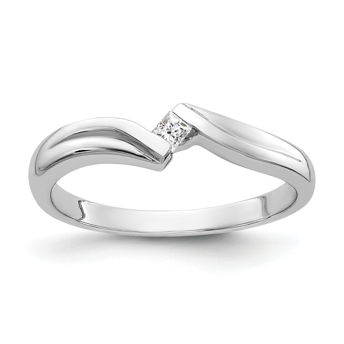 14k White Gold Polished AA Diamond Ring