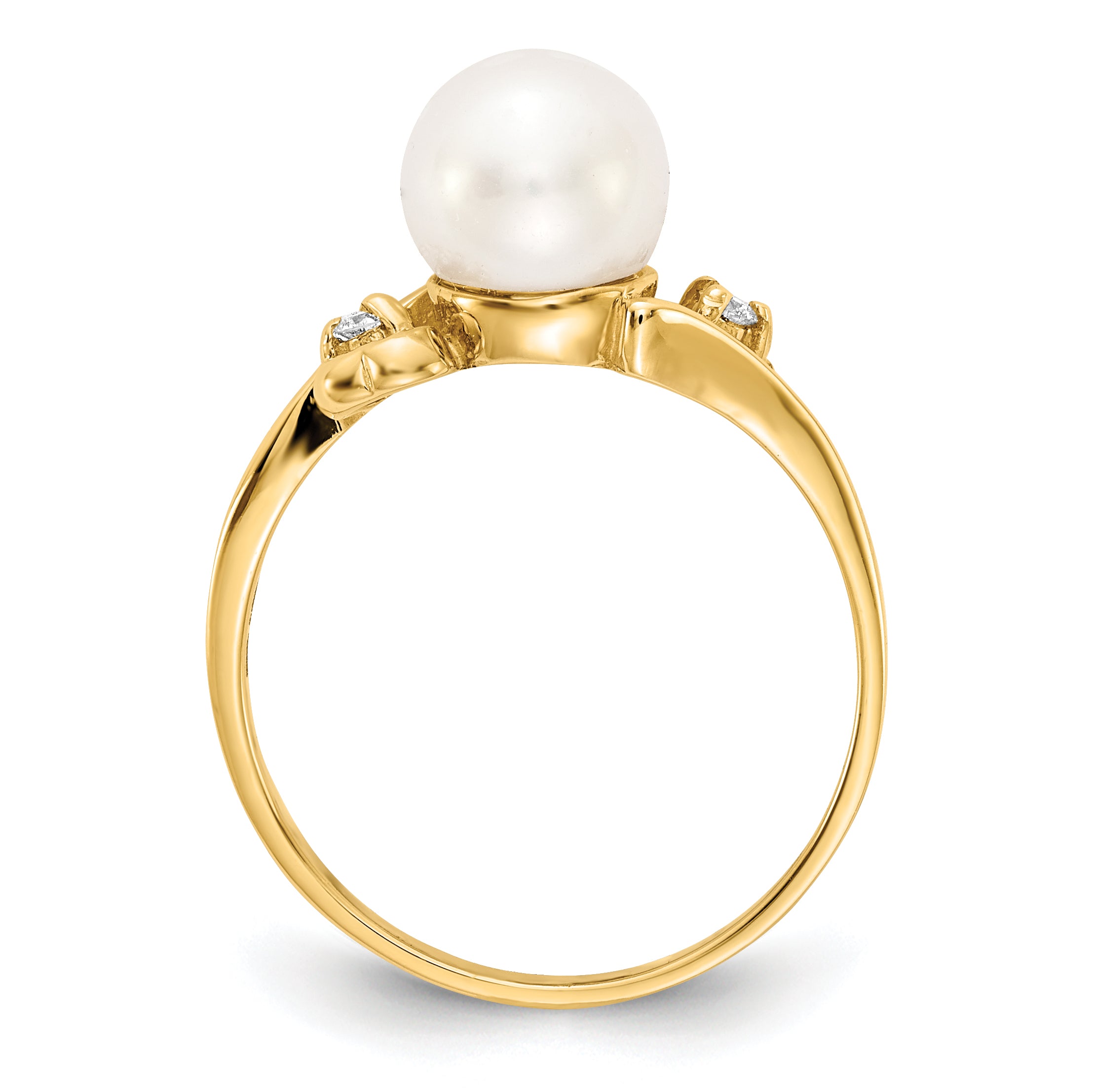 14k Gold 7mm Fresh Water Cultured Pearl AA Diamond ring