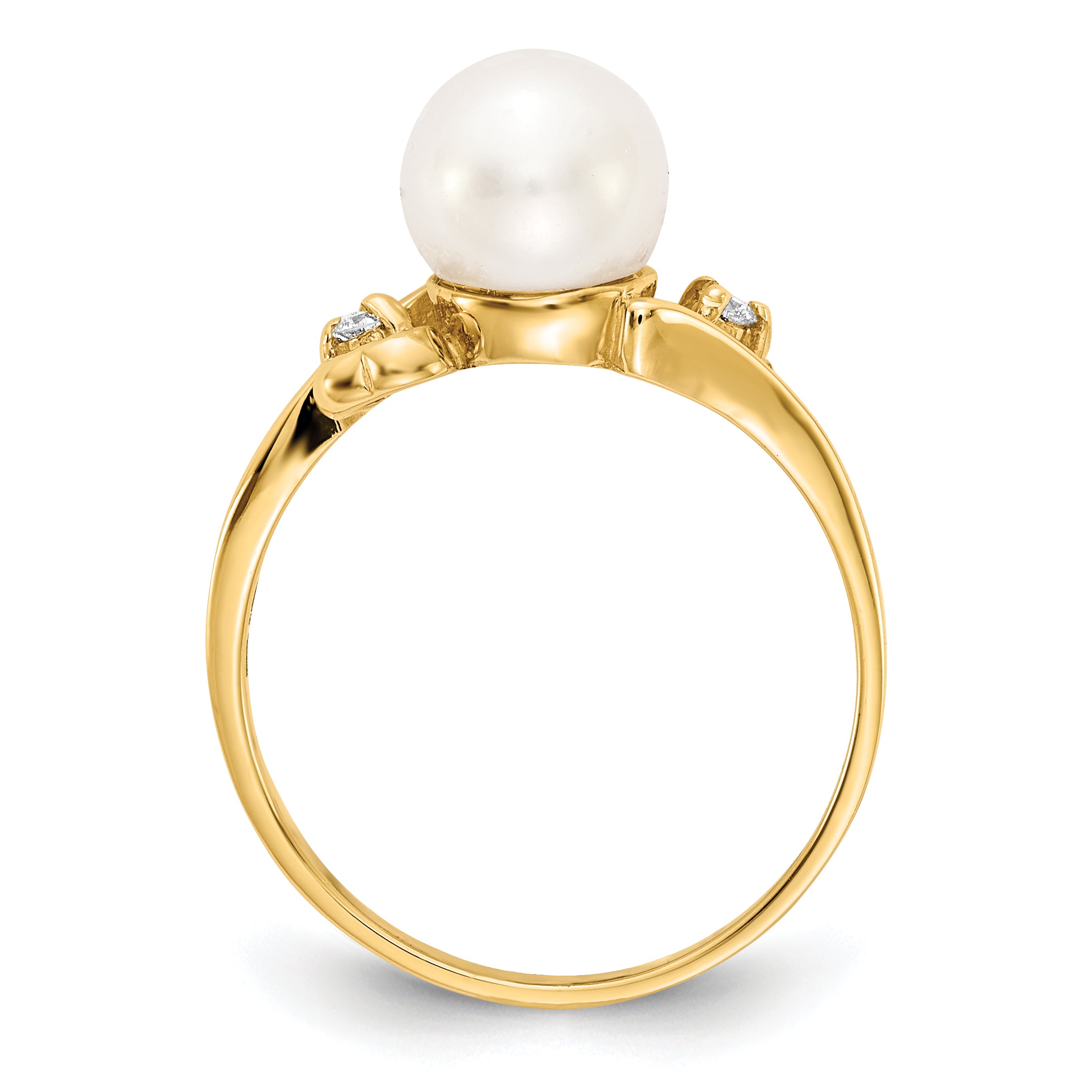 14k Gold 7mm Fresh Water Cultured Pearl AA Diamond ring Secondary image