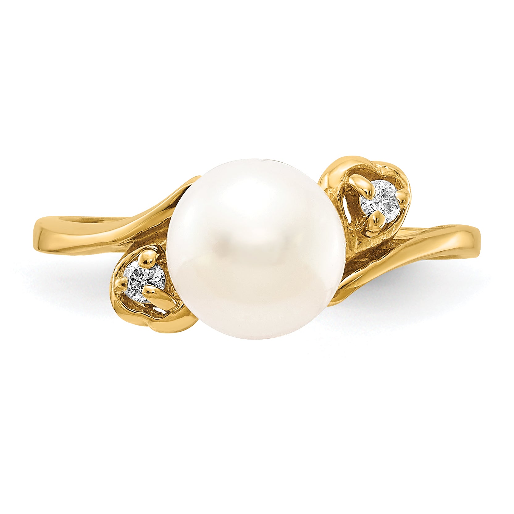 14k Gold 7mm Fresh Water Cultured Pearl AA Diamond ring