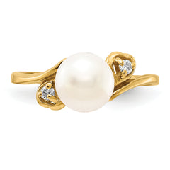 14k Gold 7mm Fresh Water Cultured Pearl AA Diamond ring