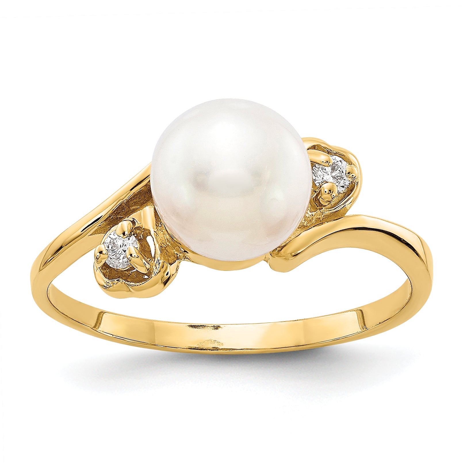 14k Gold 7mm Fresh Water Cultured Pearl AA Diamond ring Main image