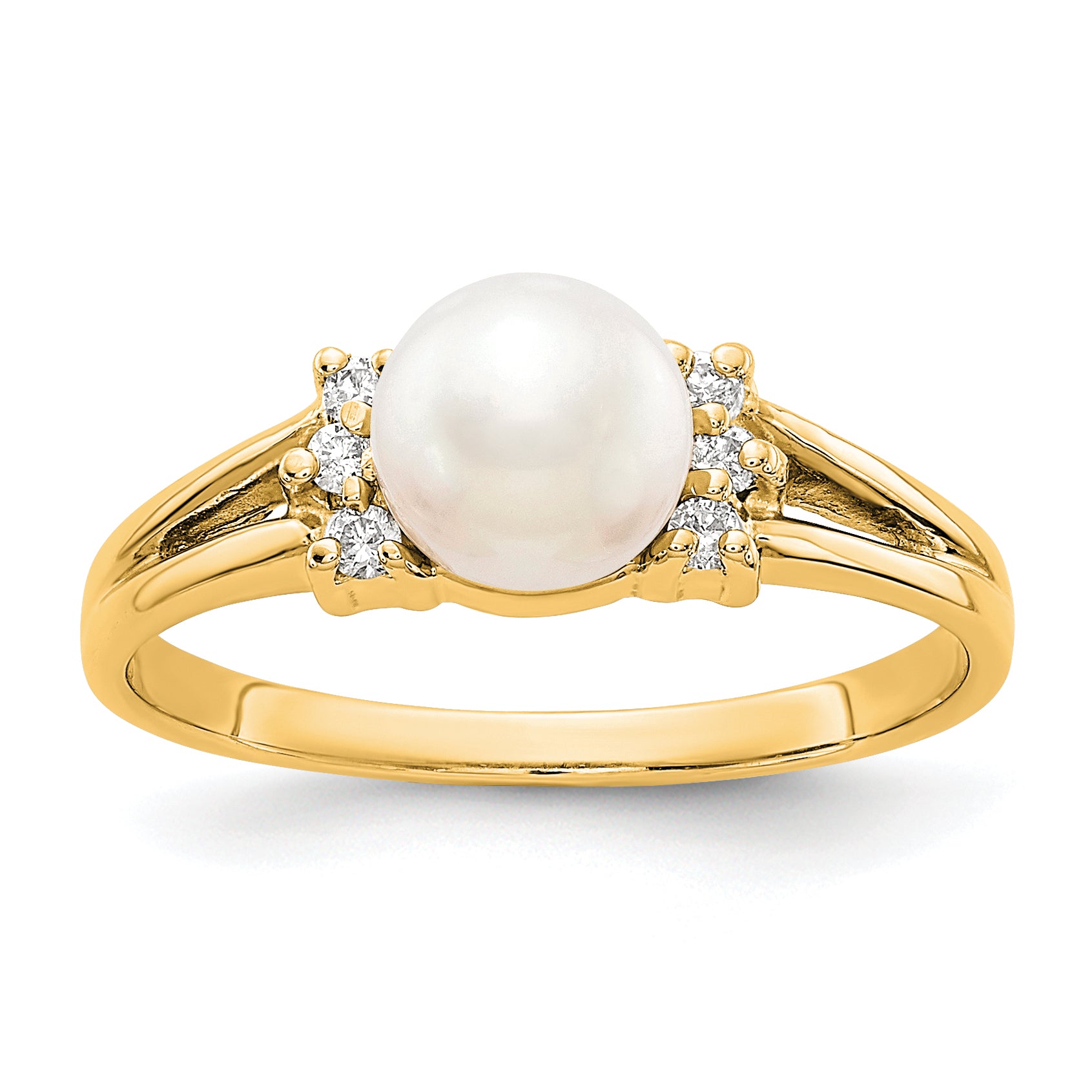 14k 6mm Fresh Water Cultured Pearl AA Diamond ring