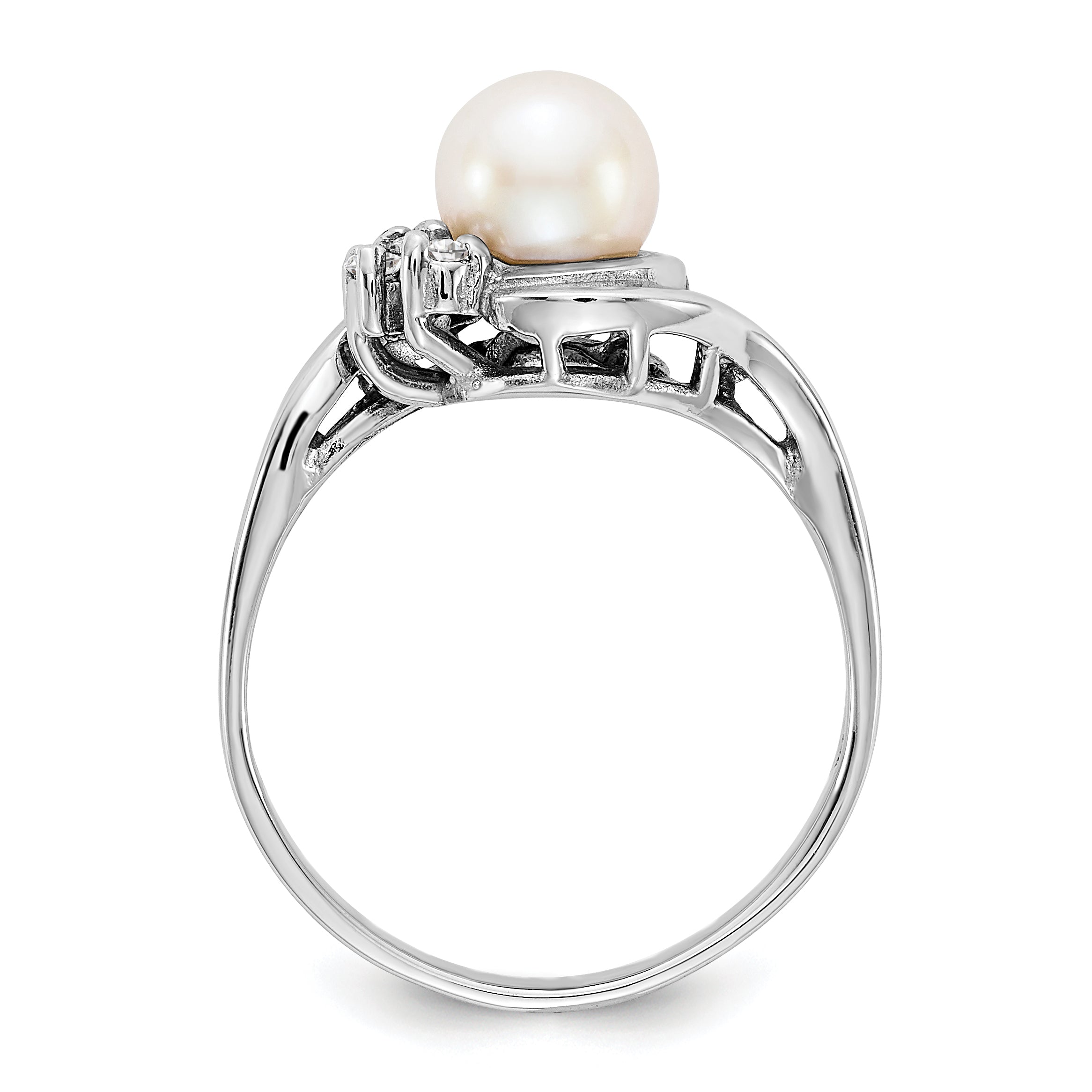14k White Gold 6mm Fresh Water Cultured Pearl AA Diamond Ring Secondary image