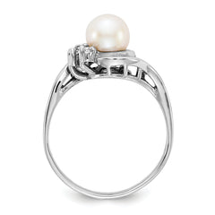 14k White Gold 6mm Fresh Water Cultured Pearl AA Diamond Ring