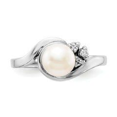 14k White Gold 6mm Fresh Water Cultured Pearl AA Diamond Ring