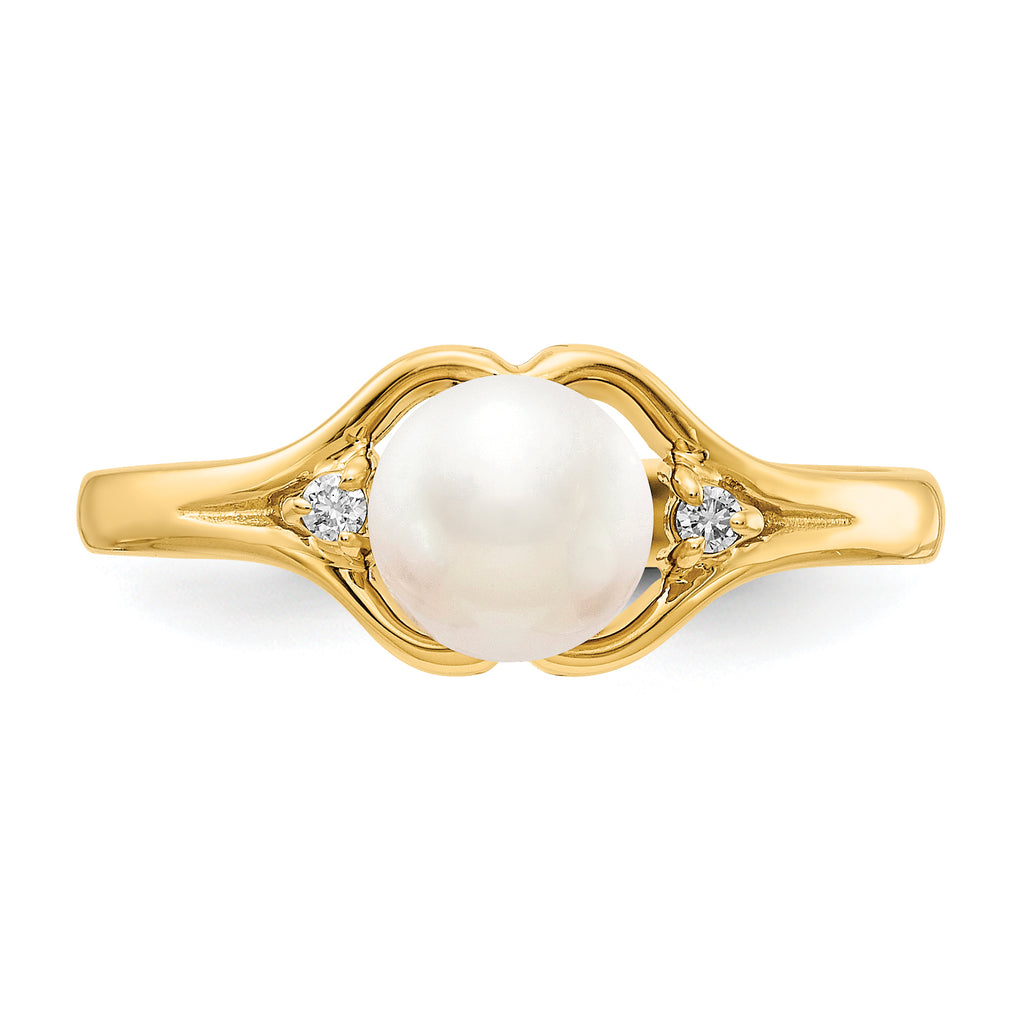 14k 6mm Fresh Water Cultured Pearl AA Diamond ring