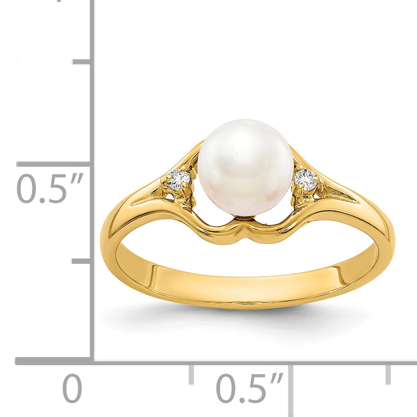 14k 6mm Fresh Water Cultured Pearl AA Diamond ring