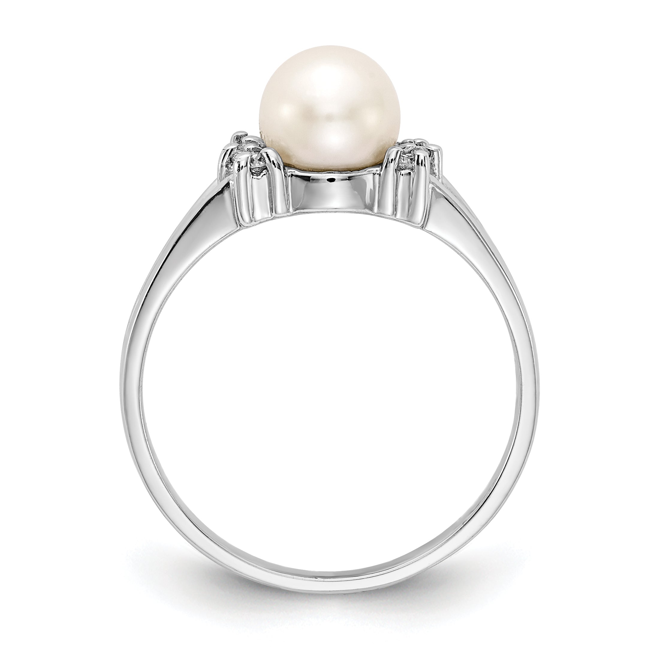 14k White Gold 6mm Fresh Water Cultured Pearl AA Diamond ring Secondary image