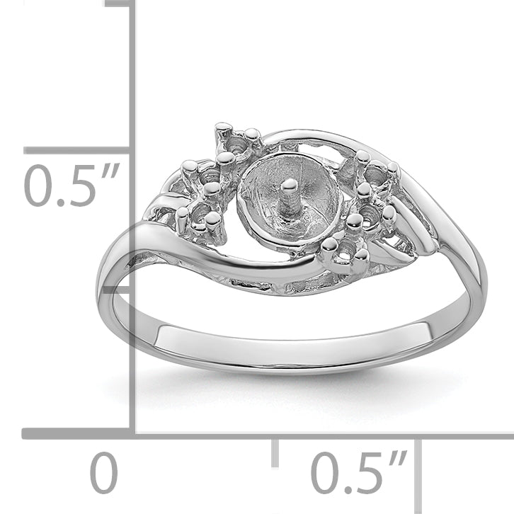 14k White Gold 6mm Pearl & Diamond Ring Mounting (No Stone Included)