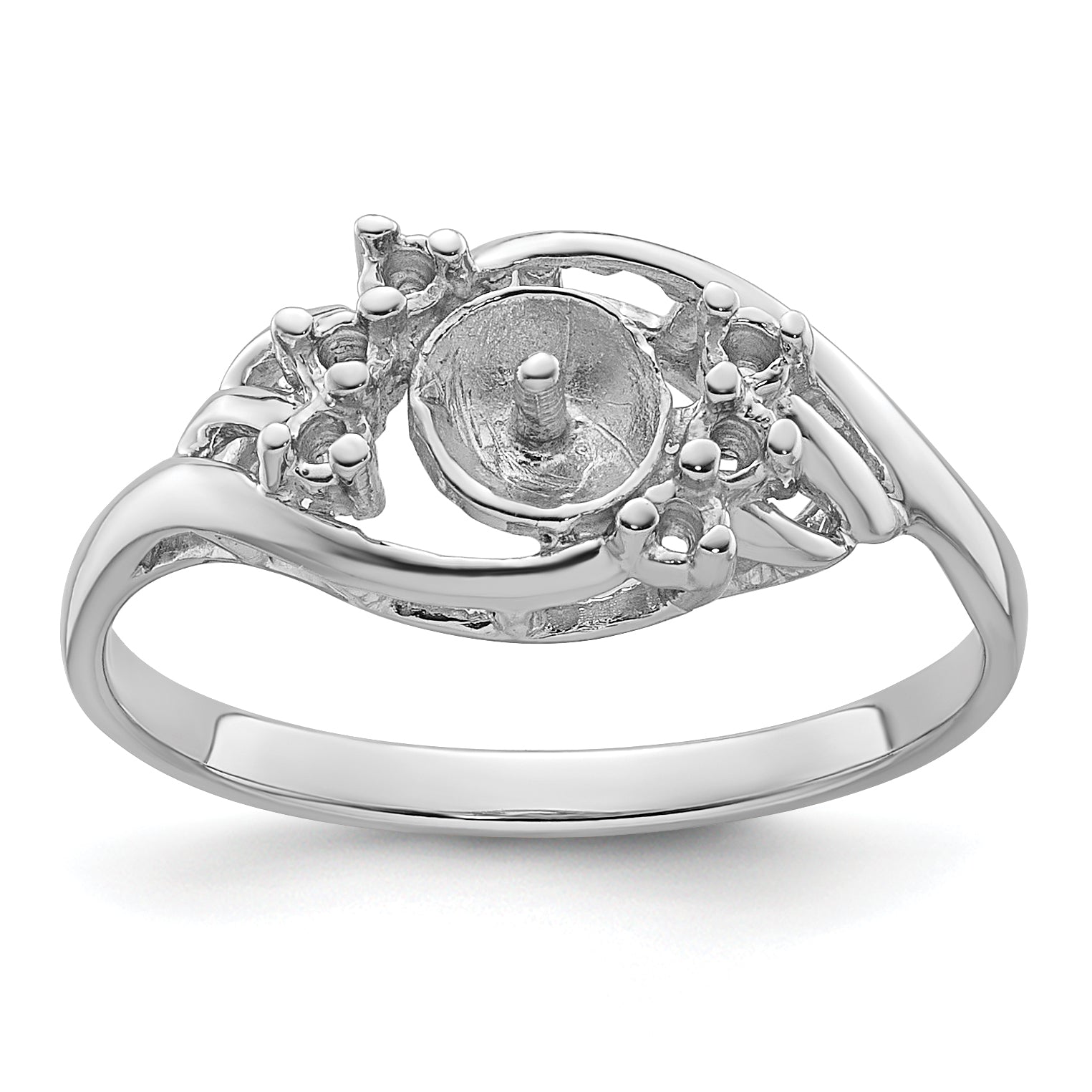 14k White Gold 6mm Pearl & Diamond Ring Mounting Main image