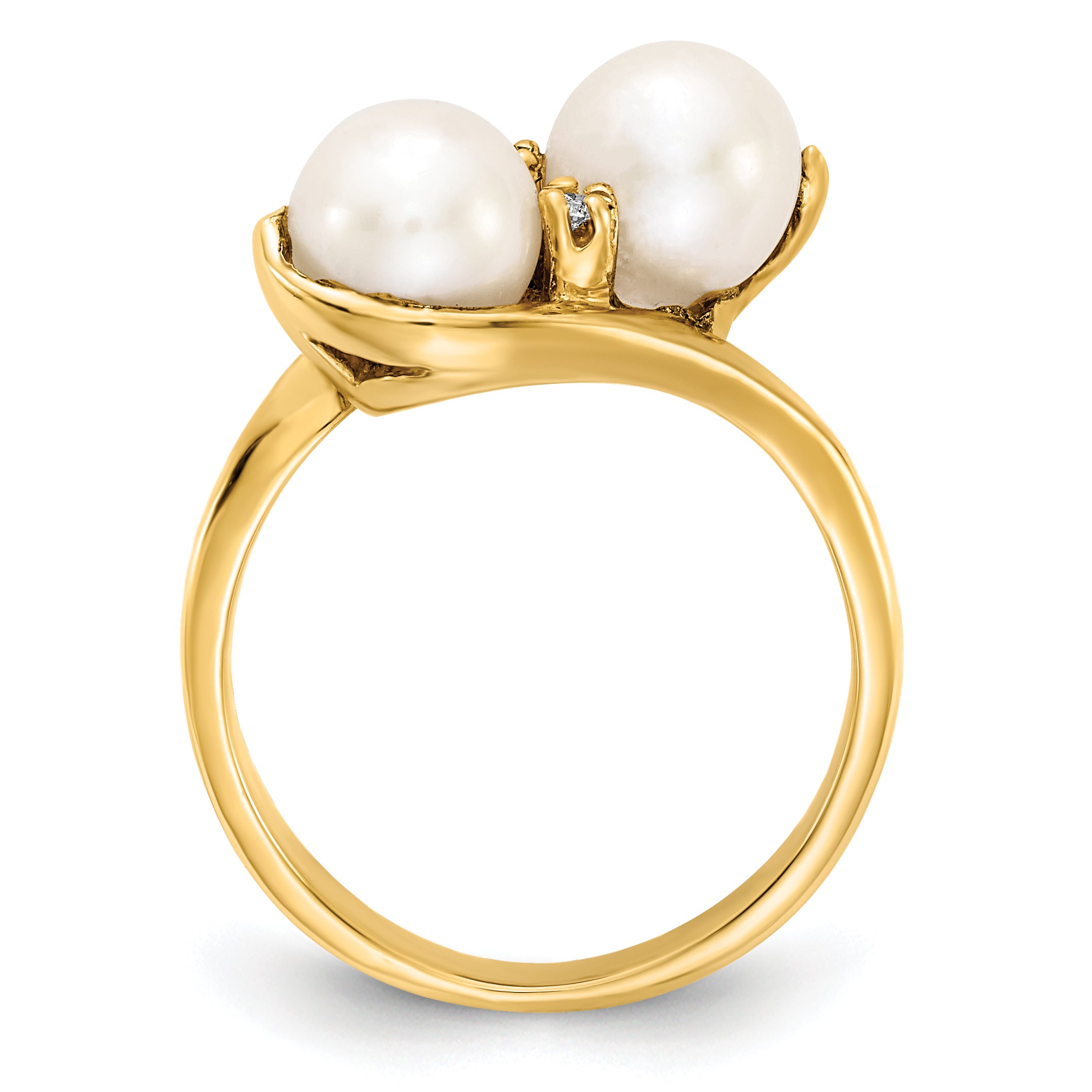 14k 6mm Fresh Water Cultured Pearl AA Diamond ring Secondary image