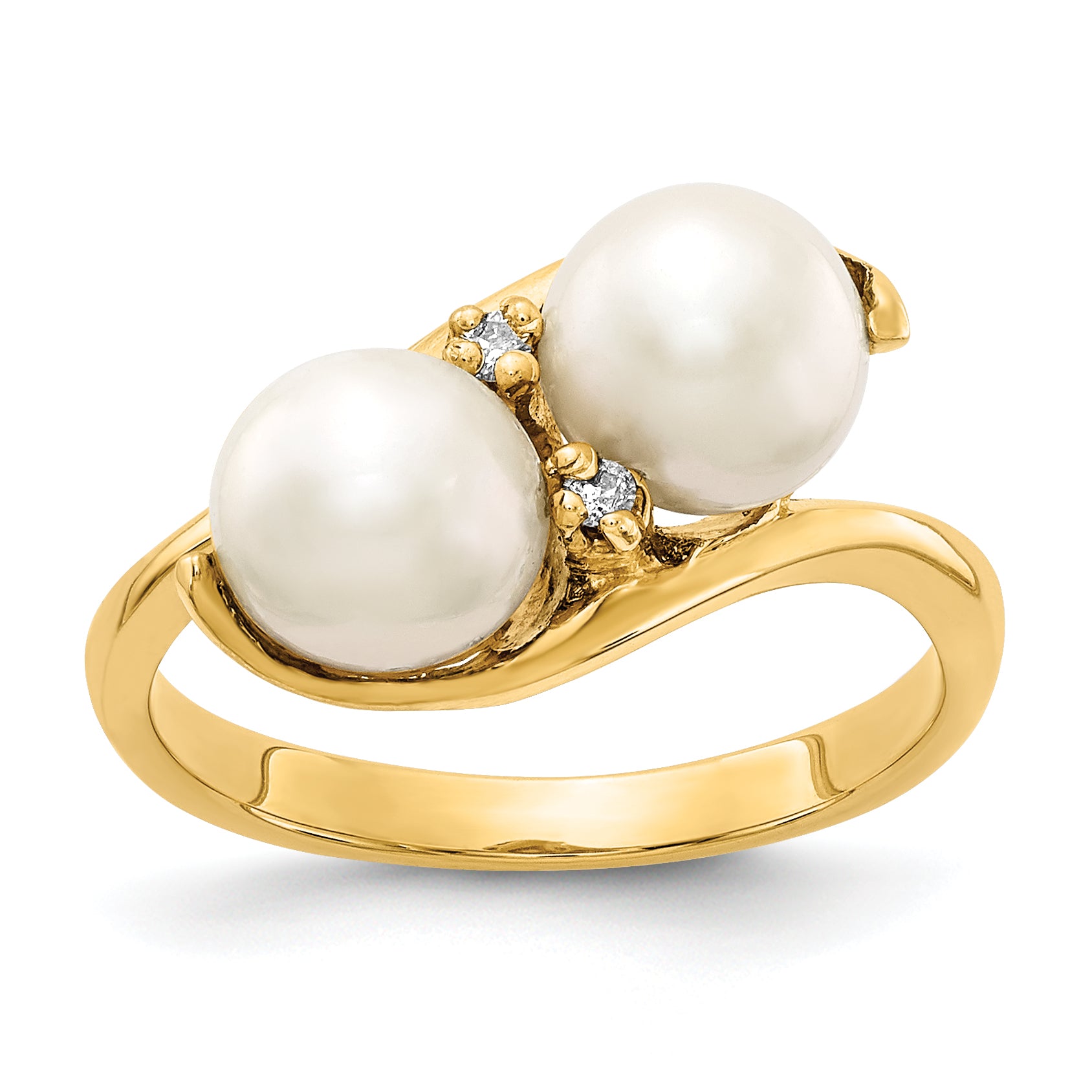 14k 6mm Fresh Water Cultured Pearl AA Diamond ring Main image