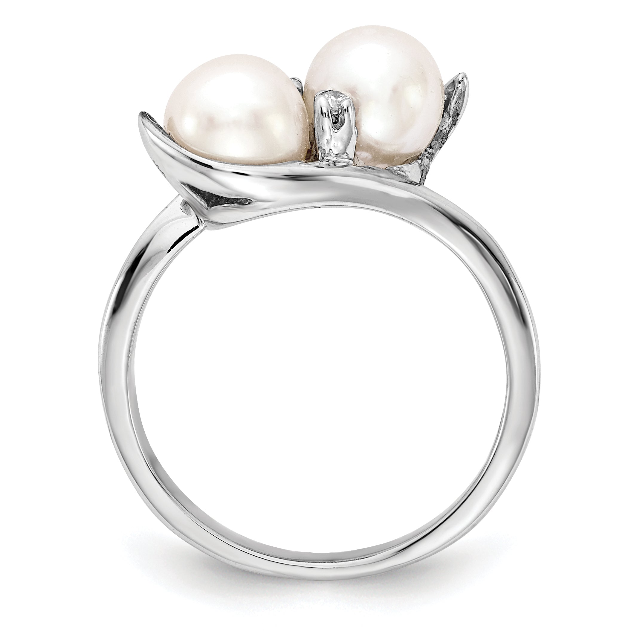 14k White Gold 6mm Fresh Water Cultured Pearl AA Diamond ring Secondary image