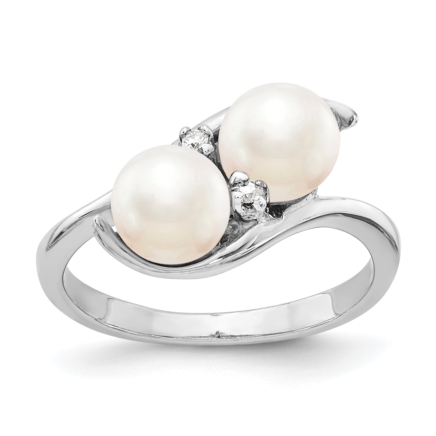 14k White Gold 6mm Fresh Water Cultured Pearl AA Diamond ring Main image