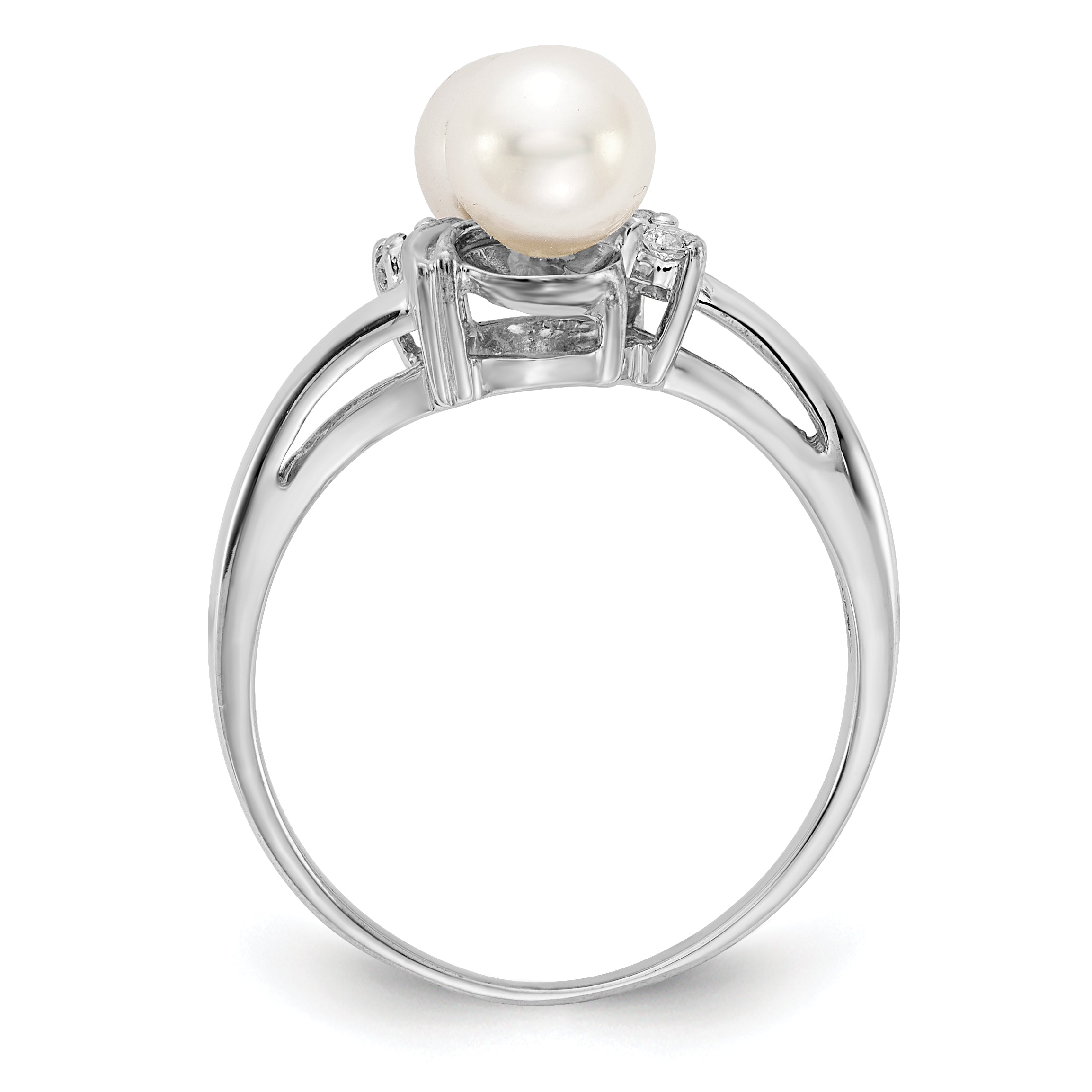 14k White Gold 5.5mm Fresh Water Cultured Pearl AA Diamond ring Secondary image