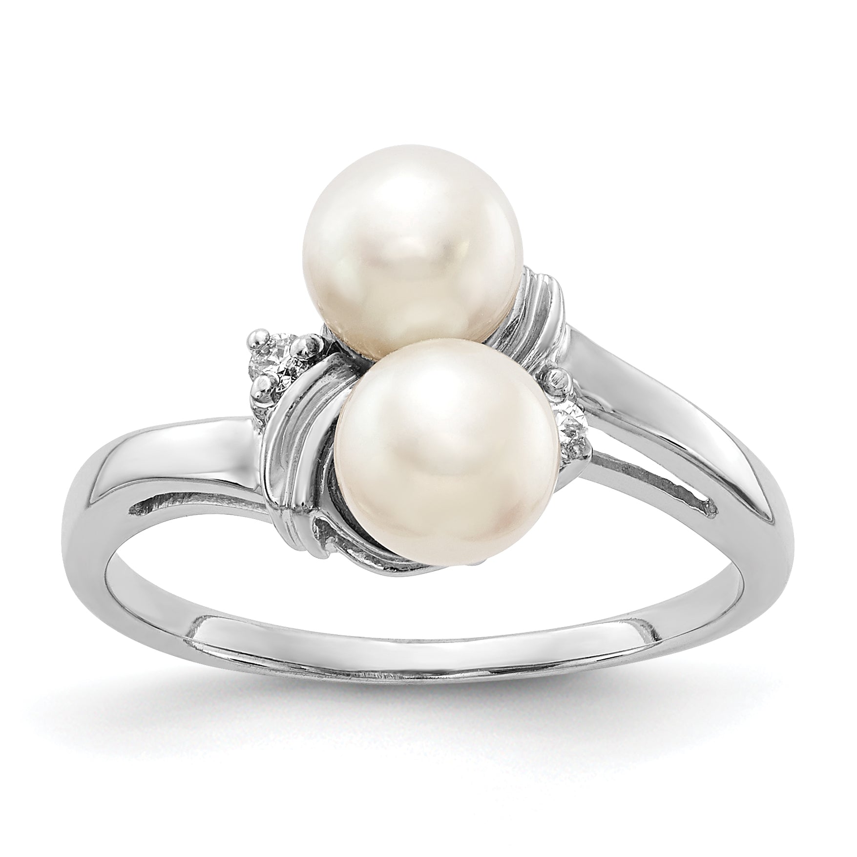 14k White Gold 5.5mm Fresh Water Cultured Pearl AA Diamond ring Main image