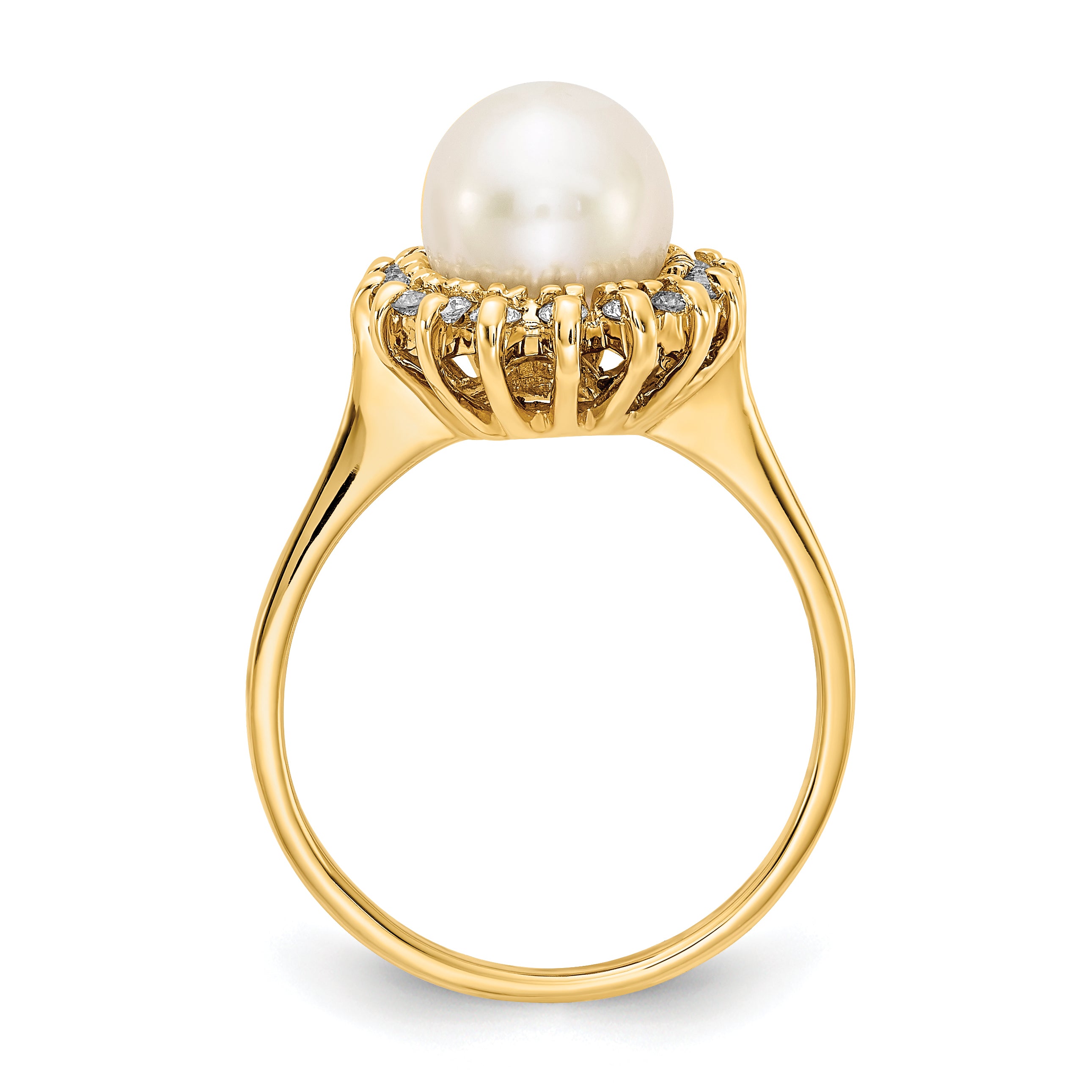 14k 7.5mm Fresh Water Cultured Pearl AA Diamond ring Secondary image
