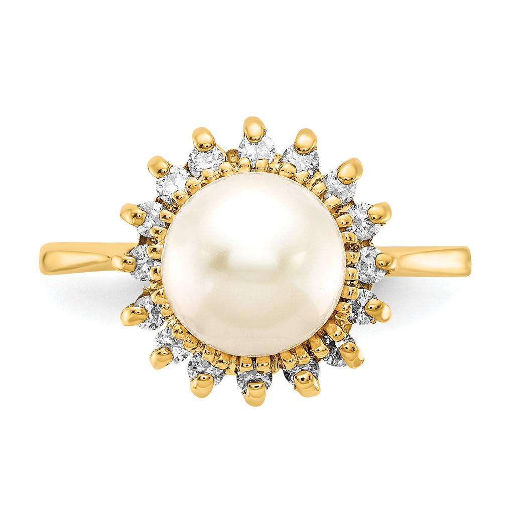 14k 7.5mm Fresh Water Cultured Pearl AA Diamond ring