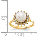 14k 7.5mm Fresh Water Cultured Pearl AA Diamond ring
