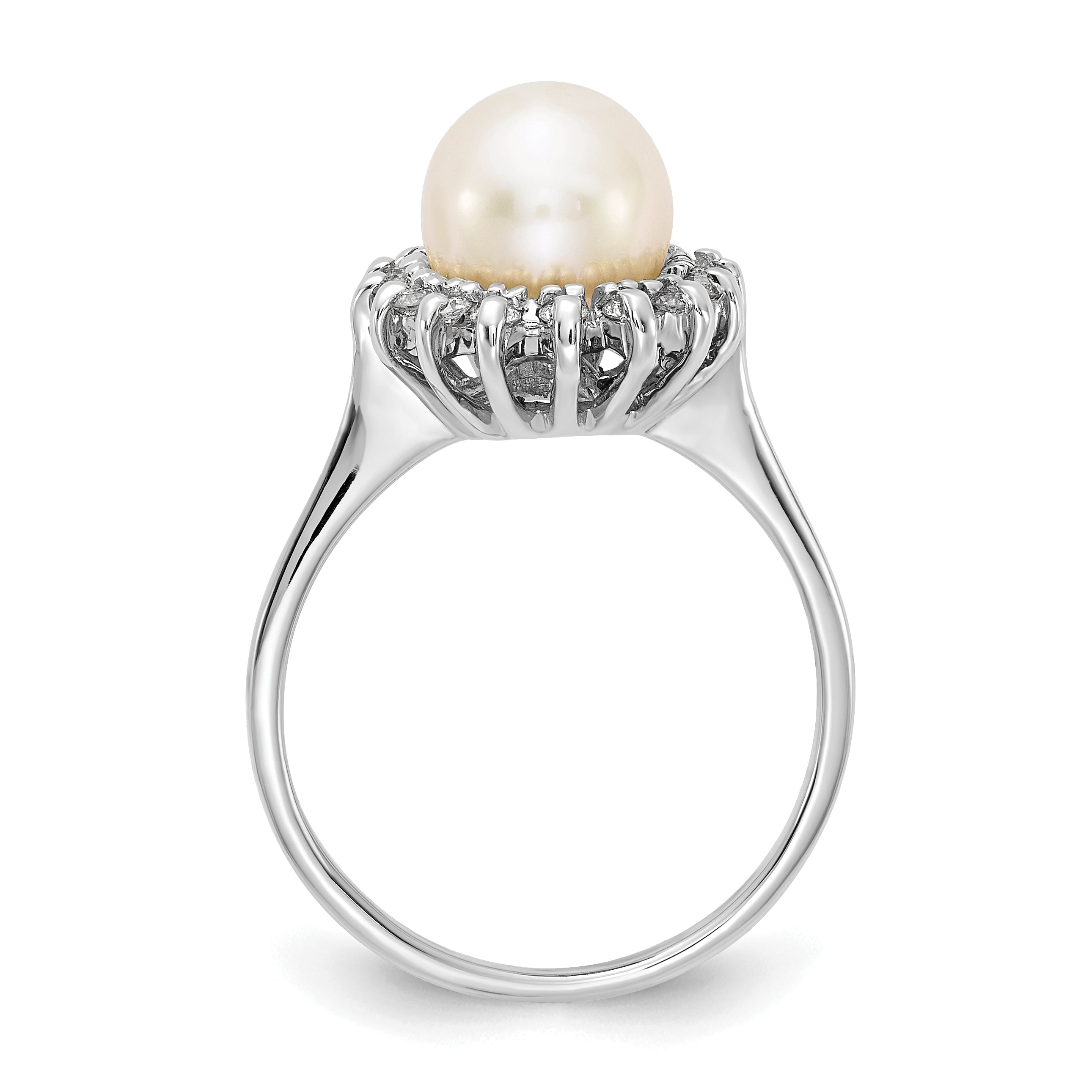 14k White Gold 7.5mm Fresh Water Cultured Pearl AA Diamond Ring Secondary image