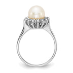 14k White Gold 7.5mm Fresh Water Cultured Pearl AA Diamond Ring