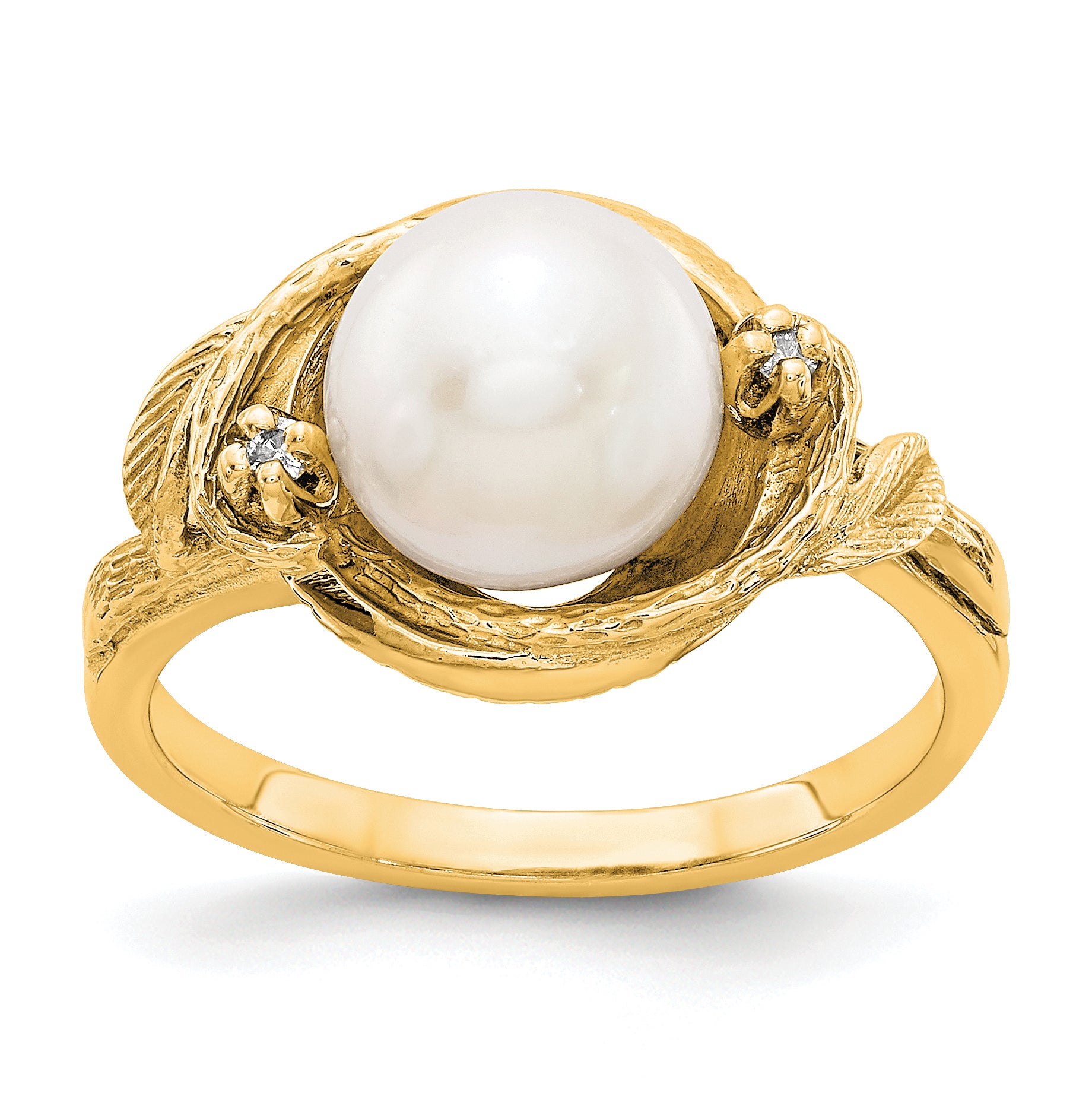 14k 7.5mm Fresh Water Cultured Pearl AA Diamond ring Main image
