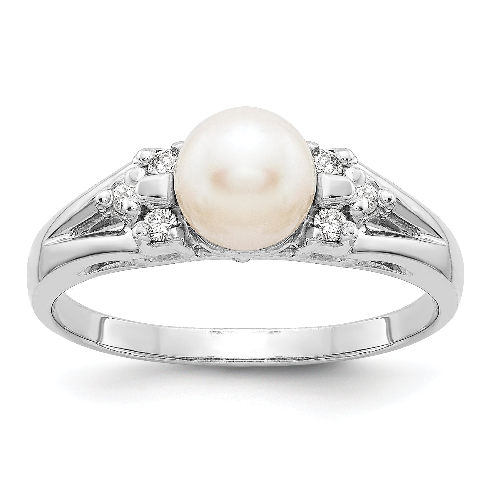 14k White Gold 6mm Fresh Water Cultured Pearl AA Diamond ring Main image
