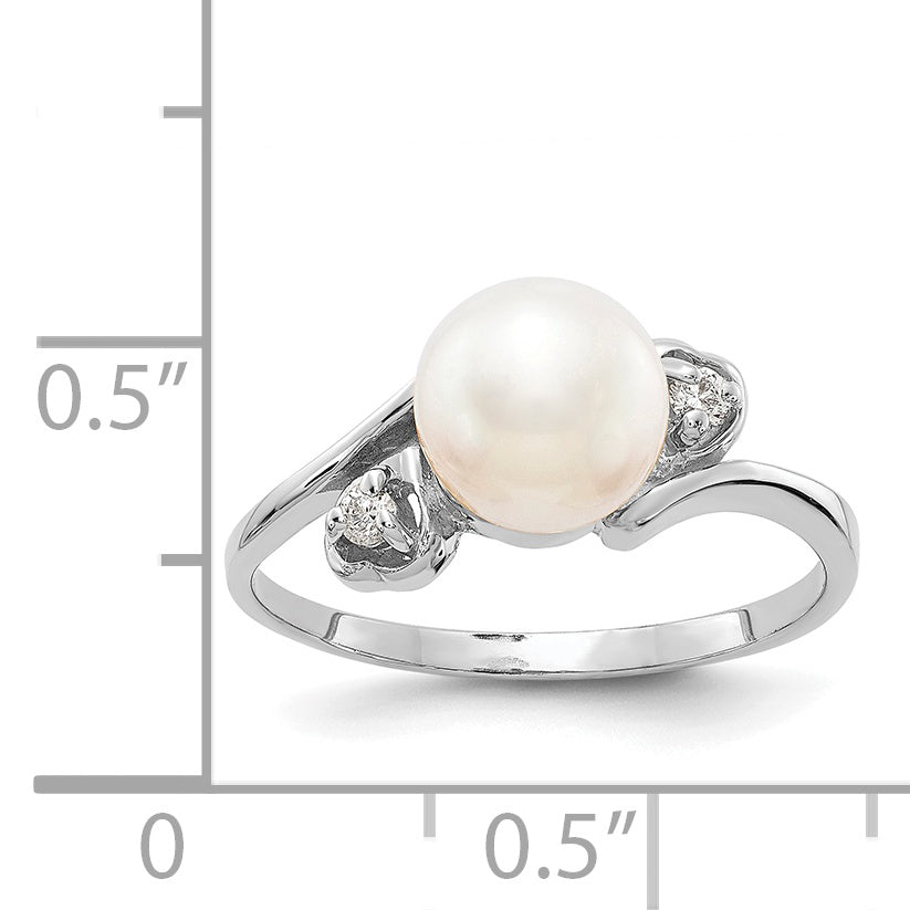 14k White Gold 7mm Fresh Water Cultured Pearl AA Diamond ring Secondary image