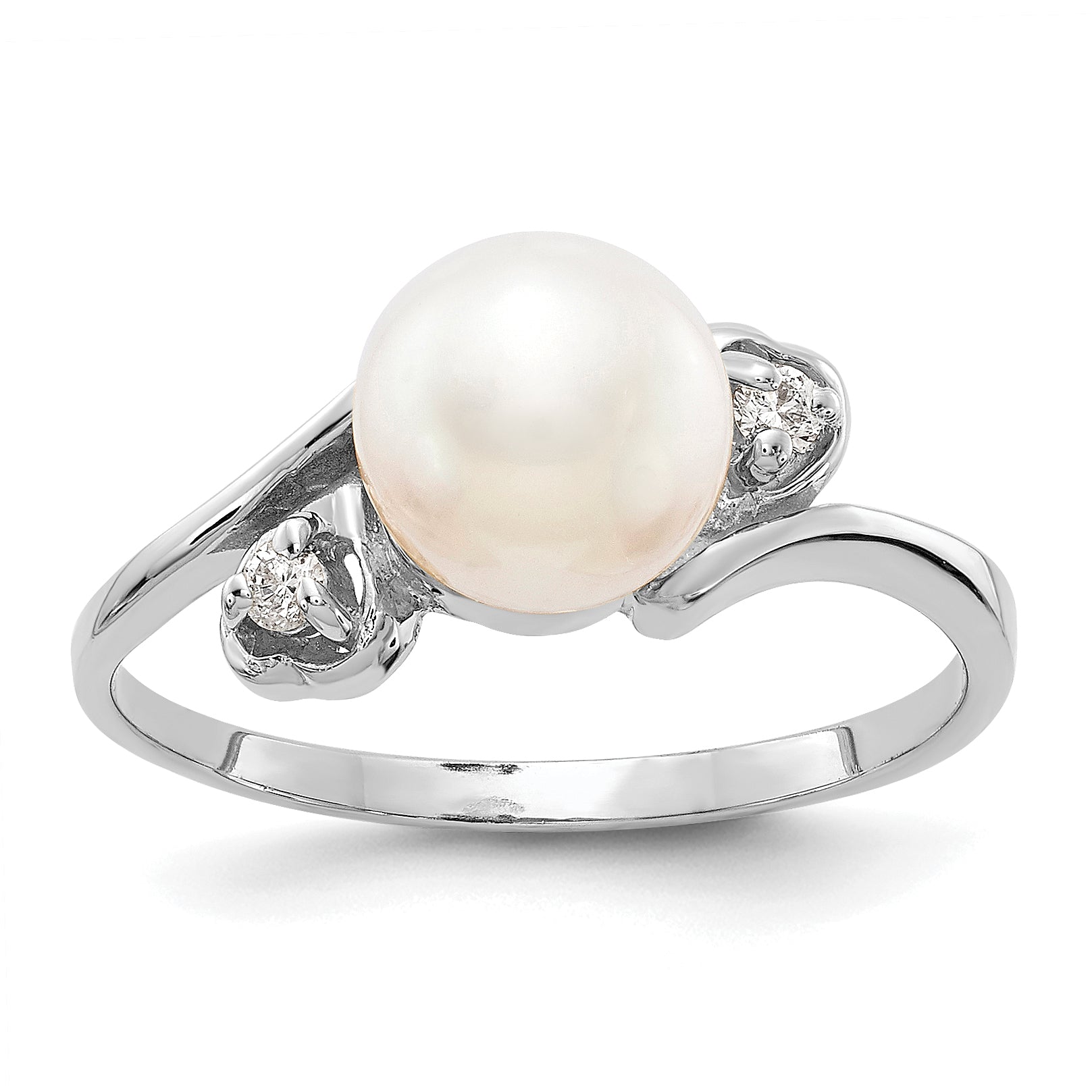14k White Gold 7mm Fresh Water Cultured Pearl AA Diamond ring Main image