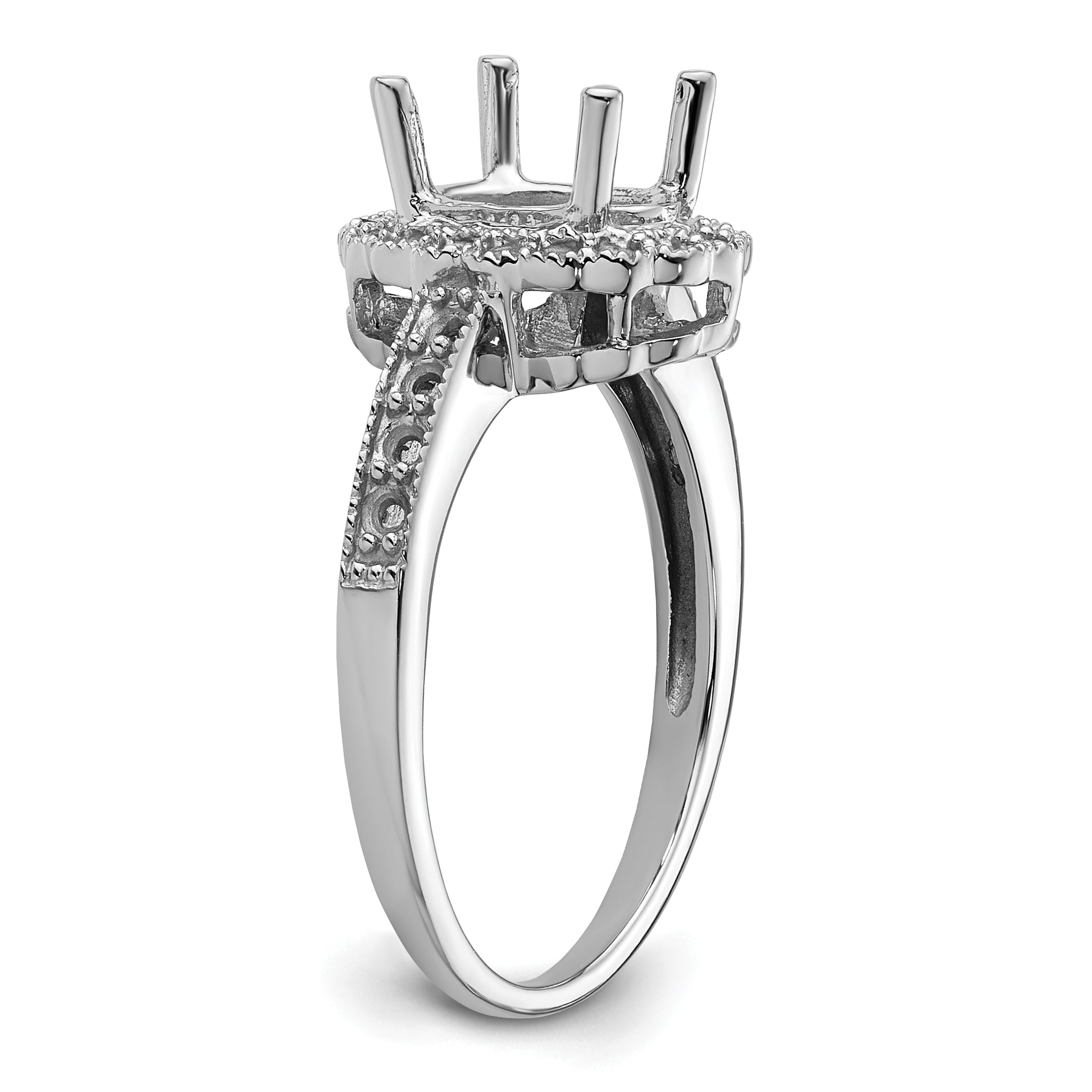 14k White Gold Diamond / 8x6mm Oval Gemstone Halo Ring Mounting (No Stone Included)