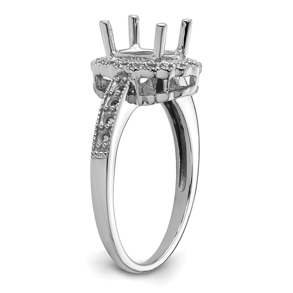 14k White Gold Diamond / 8x6mm Oval Gemstone Halo Ring Mounting (No Stone Included)