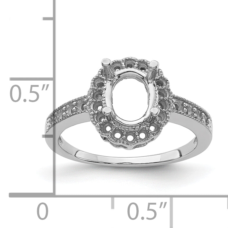 14k White Gold Diamond / 8x6mm Oval Gemstone Halo Ring Mounting (No Stone Included)