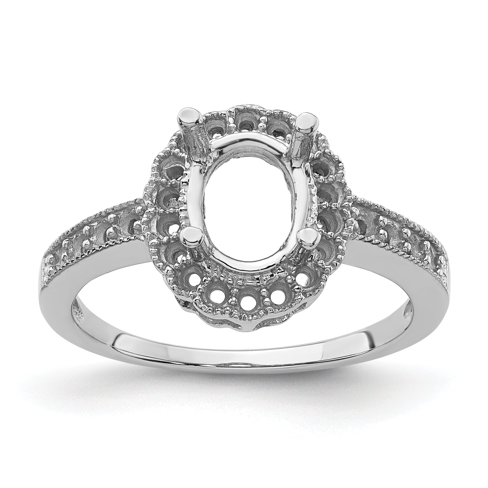 14k White Gold Diamond / 8x6mm Oval Gemstone Halo Ring Mounting Main image