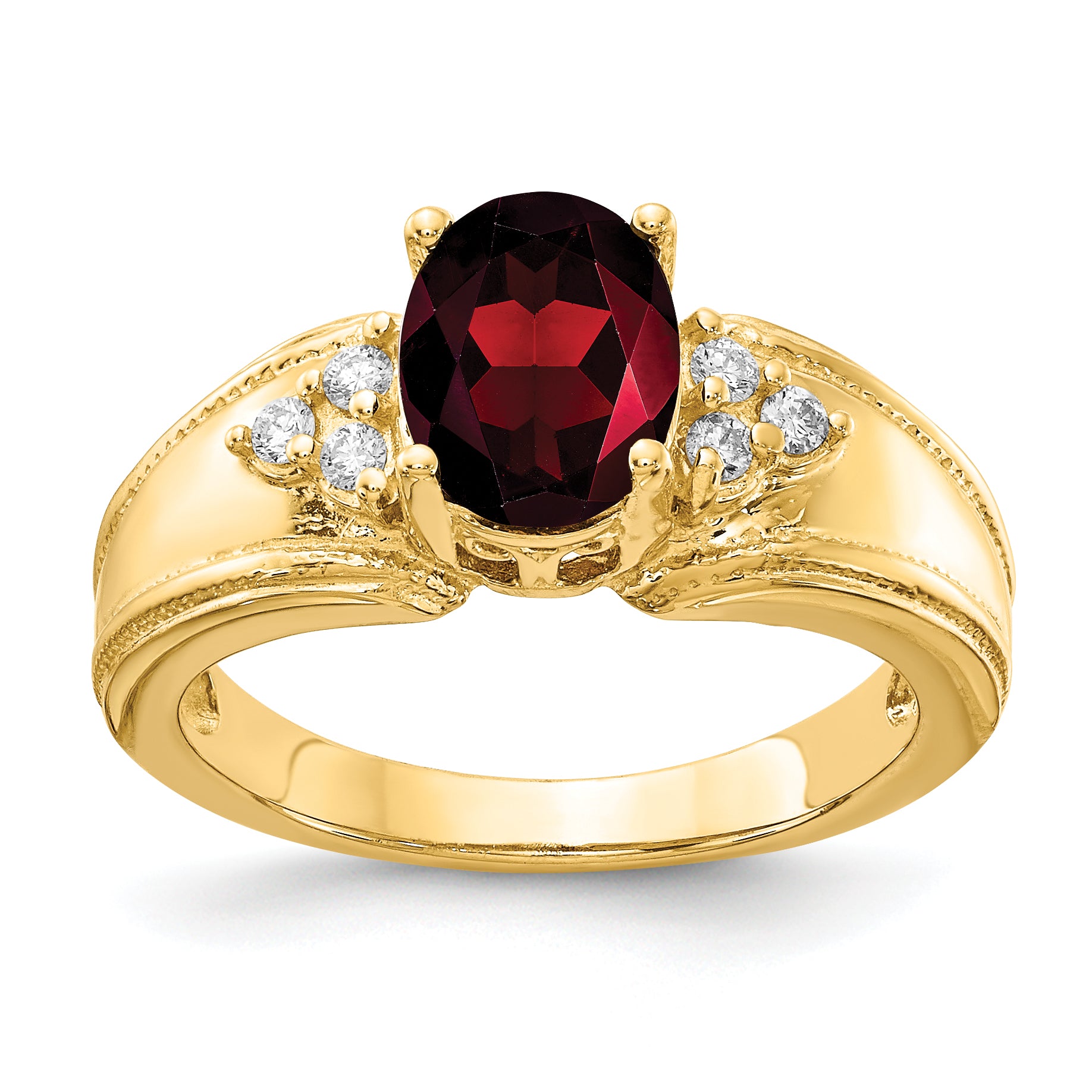 14k 8x6mm Oval Garnet AA Diamond ring Main image