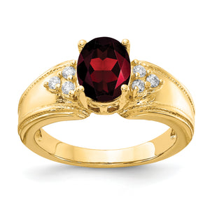 14k 8x6mm Oval Garnet AA Diamond ring