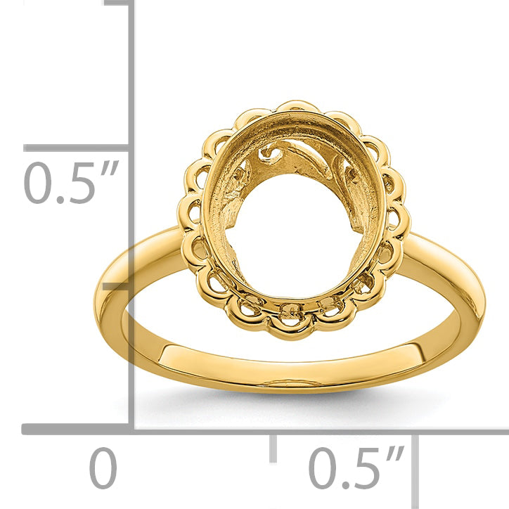 14k 10x8mm Oval Gemstone Ring Mounting (No Stone Included)