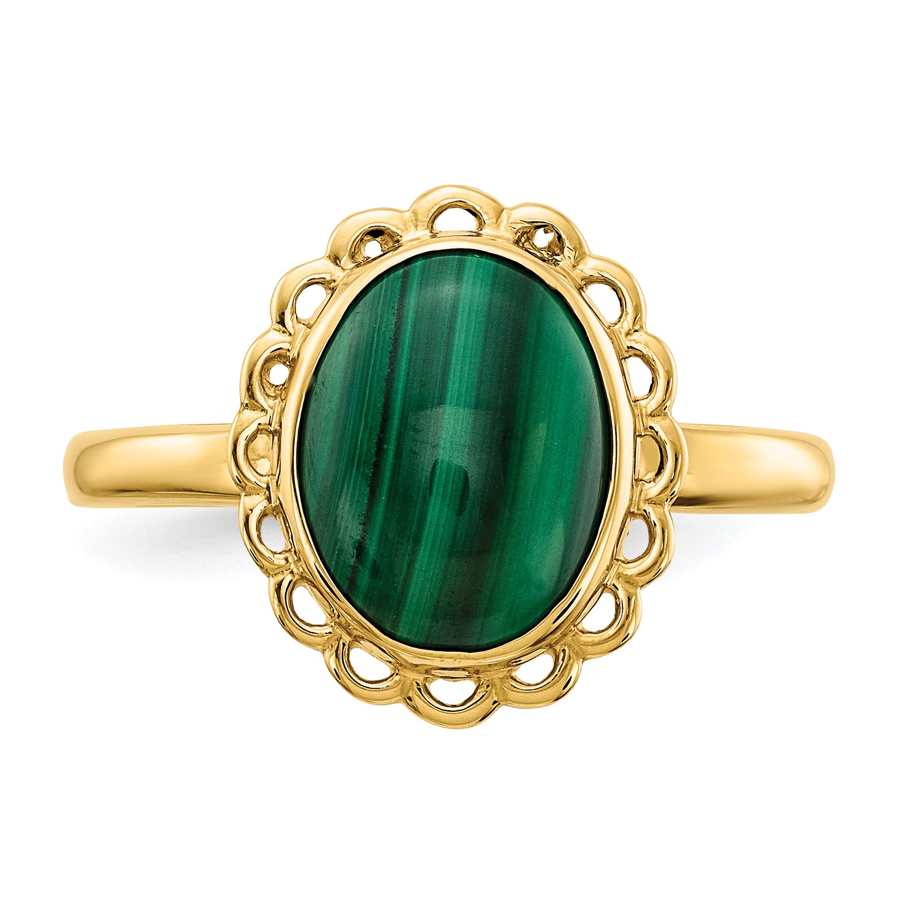 14k 10x8mm Malachite Cabochon Ring